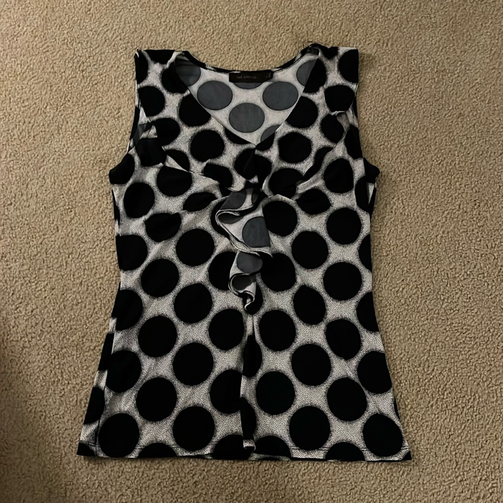 Women’s blackk and white polka dot dress shirt size small.
